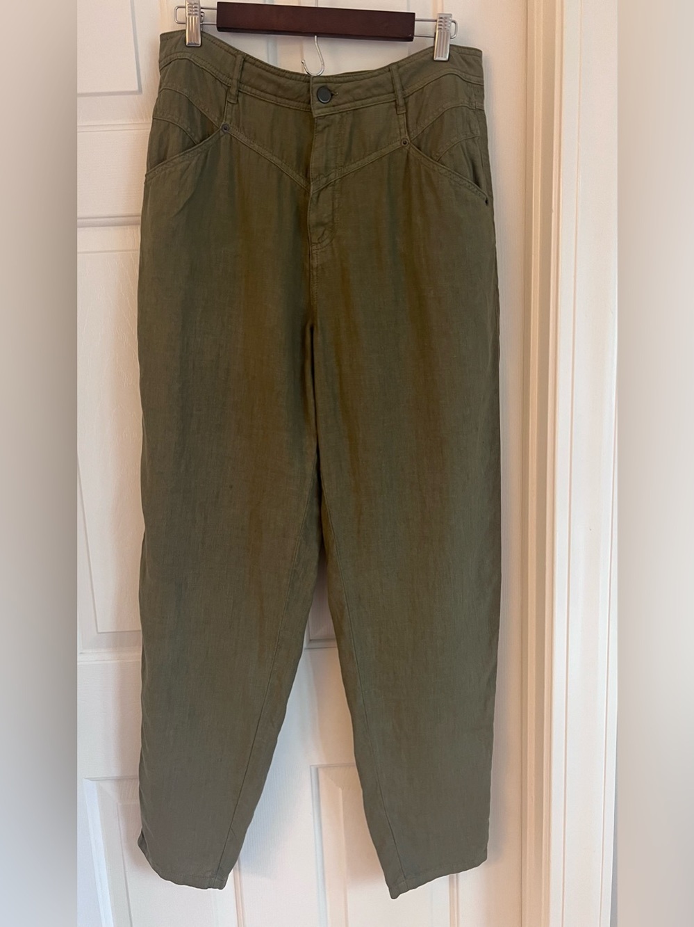 Wrap London // High-Waisted Garment Dyed Linen Trousers // Olive Green